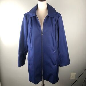 Anne Klein Coat Blue Jacket Size XL Removable Hood Zip Front Pockets Lin…